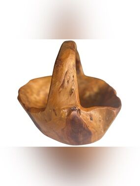 Hand Carved Wood Burl Bowl w Handle Rustic Farmhouse Decor One of a Kind